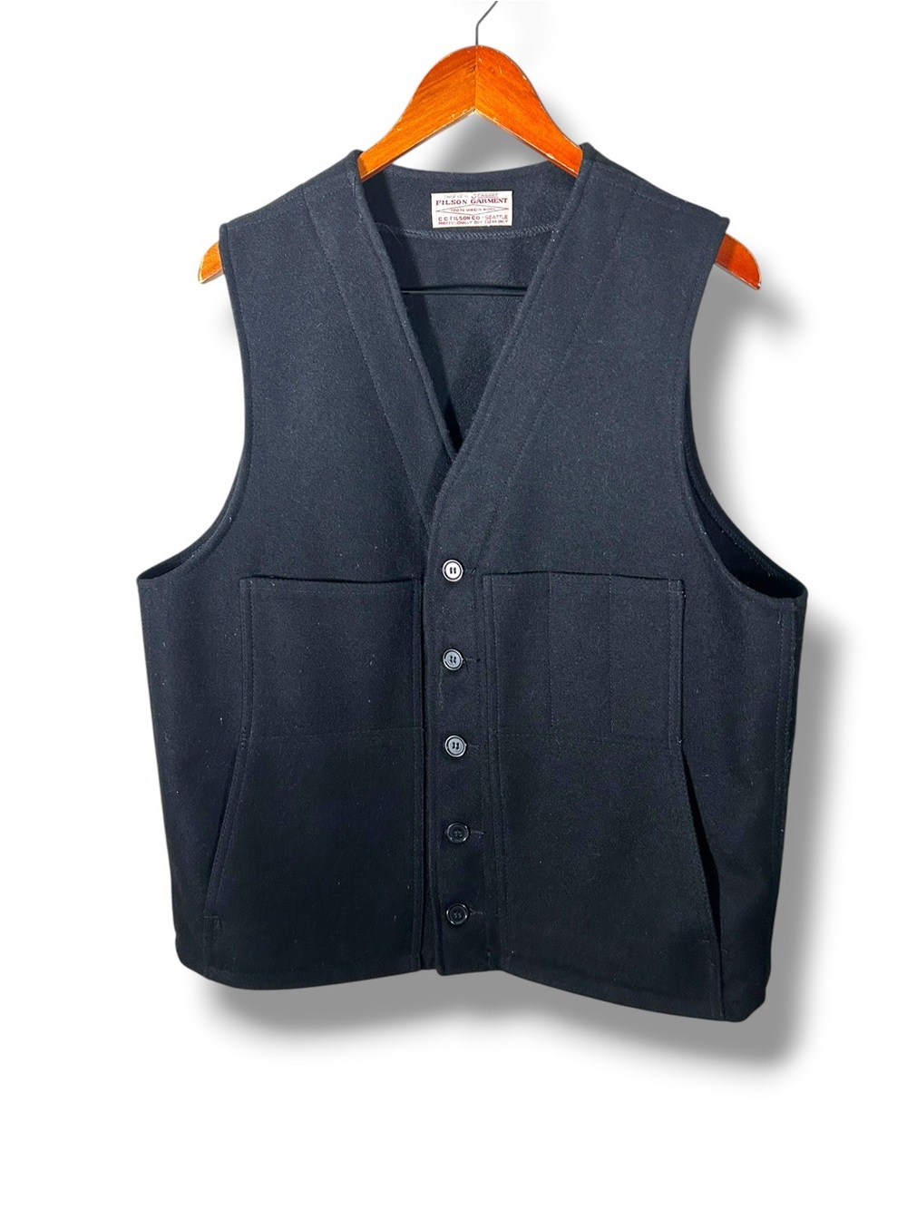 Vintage Filson Mackinaw 100% Virgin Wool Black Button Down Vest